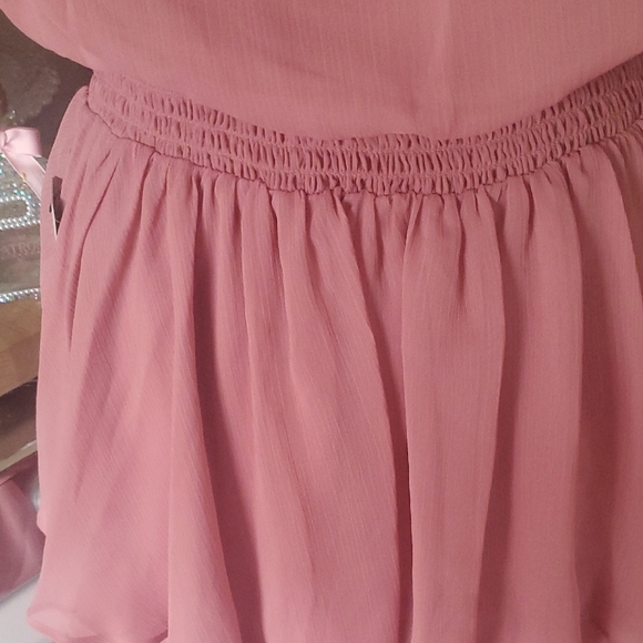 Express Pink Tiered Ruffled Scoop Neck Mini Dress - Picture 3 of 7